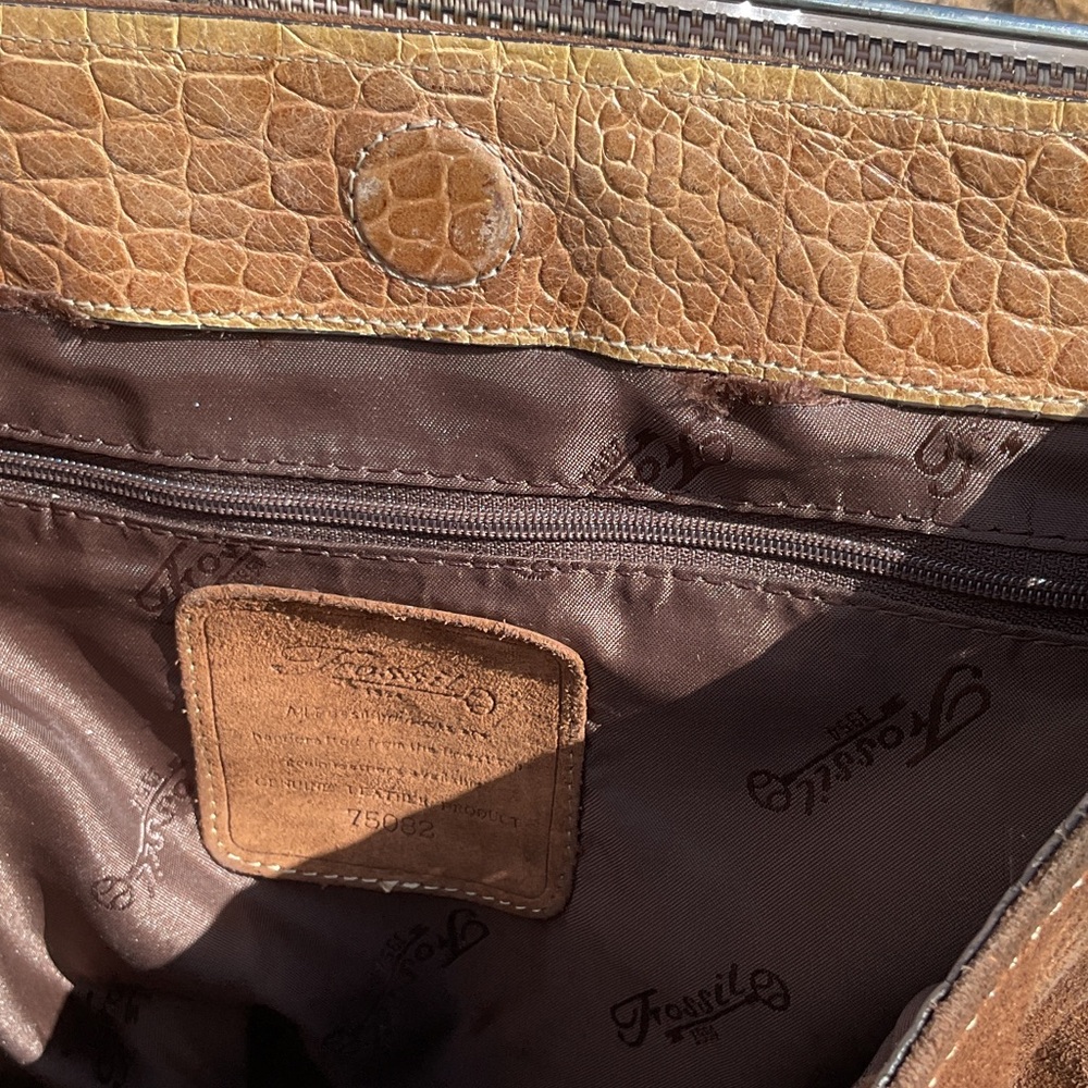 Fossil Elegant Brown Suede Shoulder Bag - Picture 7 of 9